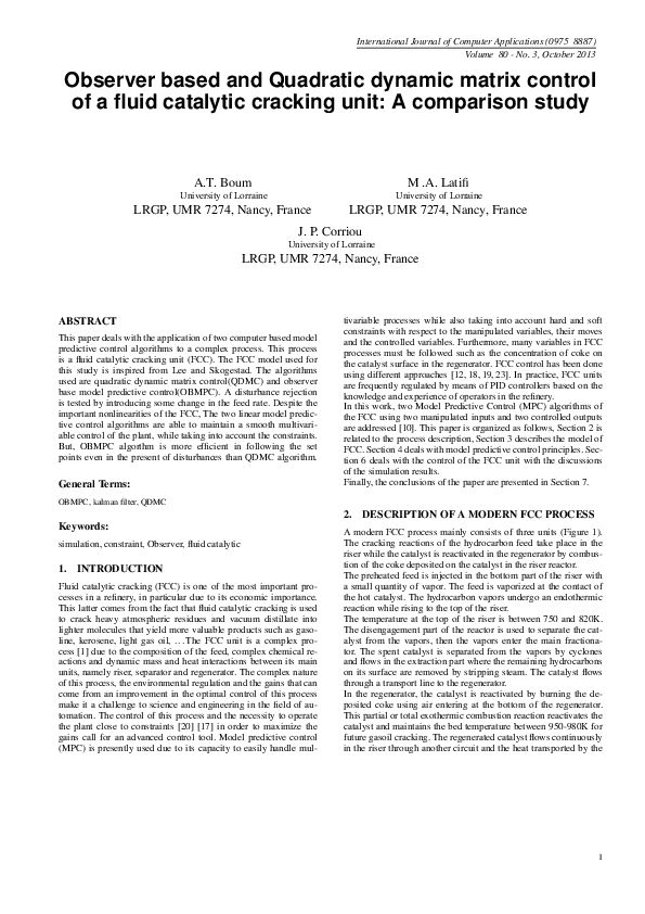 (PDF) Observer based and Quadratic Dynamic Matrix Control of a Fluid ...