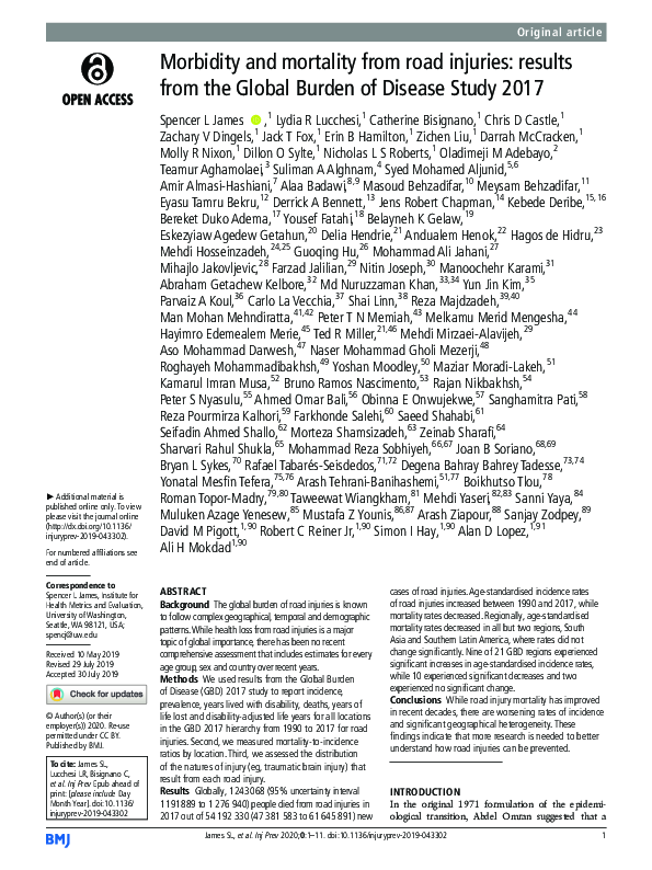 (PDF) Morbidity and mortality from road injuries: results from the ...