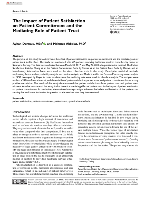 (PDF) The Impact of Patient Satisfaction on Patient Commitment and the ...