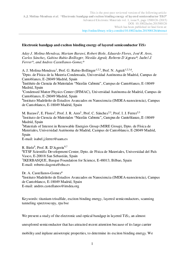 (PDF) Electronic Bandgap and Exciton Binding Energy of Layered ...