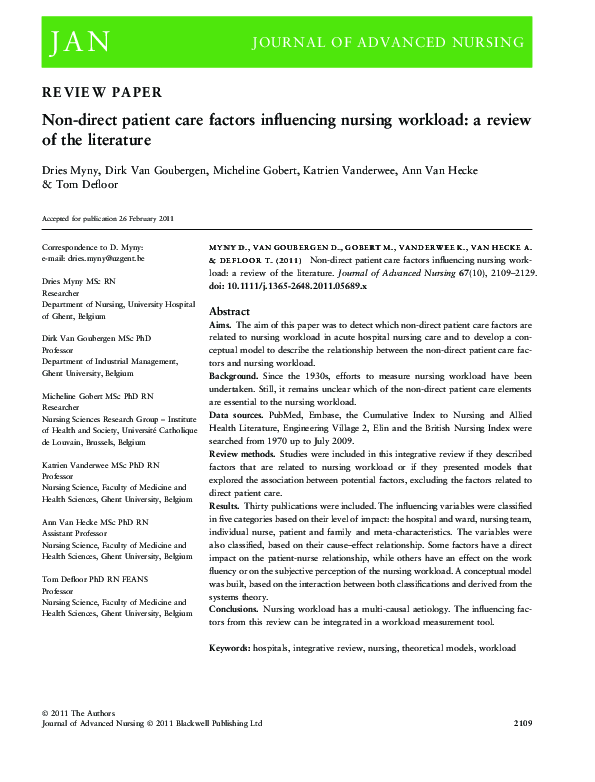 (PDF) Non-direct patient care factors influencing nursing workload: a ...