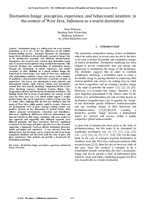  pdf destination image perception experience and behavioural