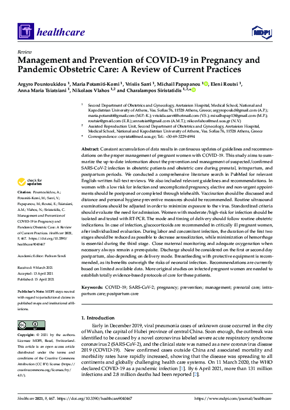 (PDF) Management and Prevention of COVID-19 in Pregnancy and Pandemic ...