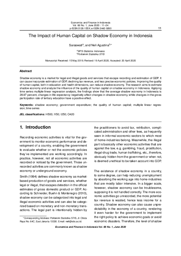(PDF) The Impact of Human Capital on Shadow Economy in Indonesia