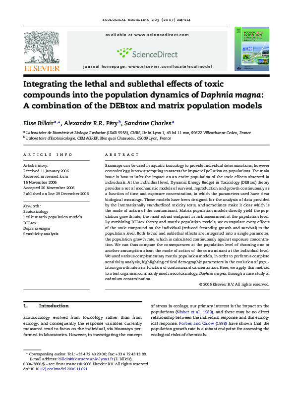 (PDF) Integrating the lethal and sublethal effects of toxic compounds ...
