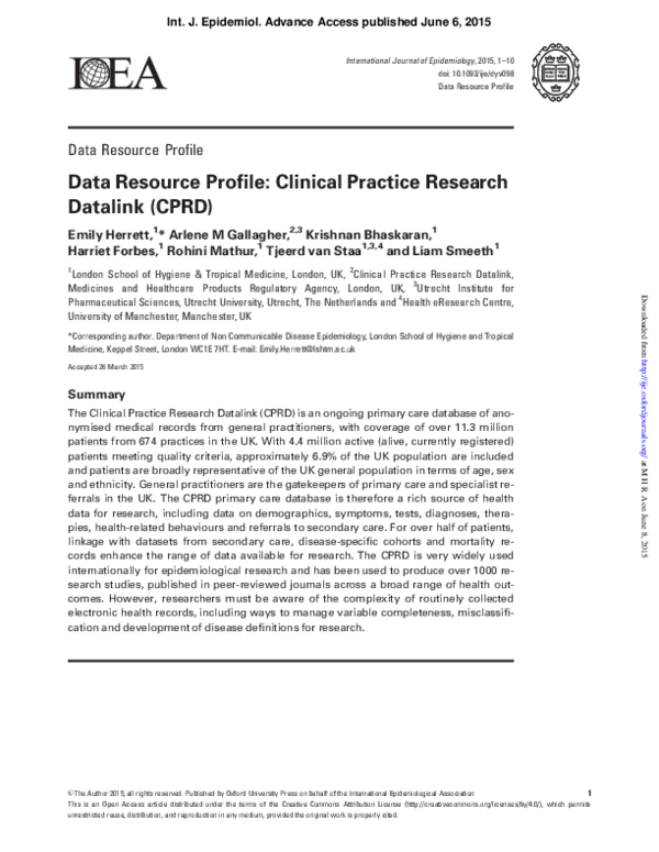 (PDF) Data Resource Profile: Clinical Practice Research Datalink (CPRD)