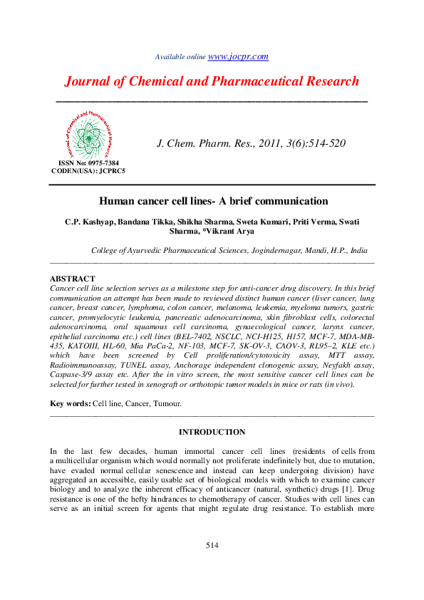 (PDF) cancer cell lines