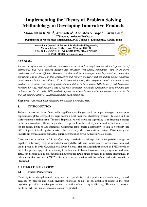 (PDF) Implementing the Theory of Problem Solving Methodology in ...
