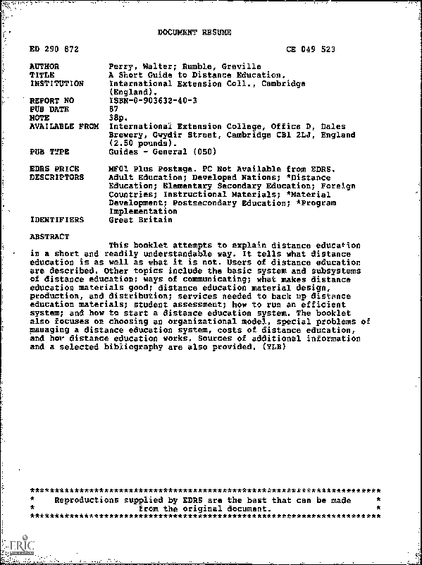 (PDF) A Short Guide to Distance Education