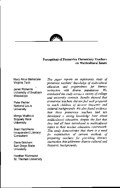 (PDF) Perceptions of preservice elementary teachers on multicultural issues