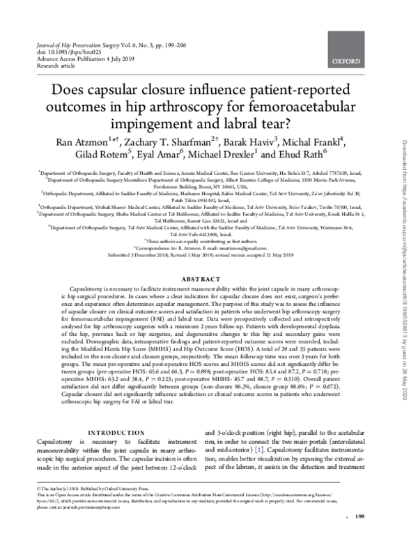 (PDF) Does capsular closure influence patient-reported outcomes in hip ...