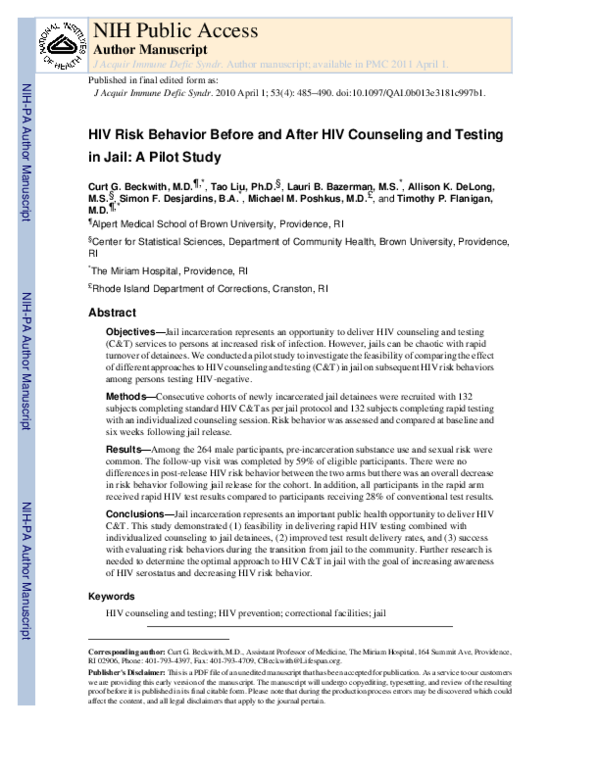 (PDF) HIV Risk Behavior Before and After HIV Counseling and Testing in ...
