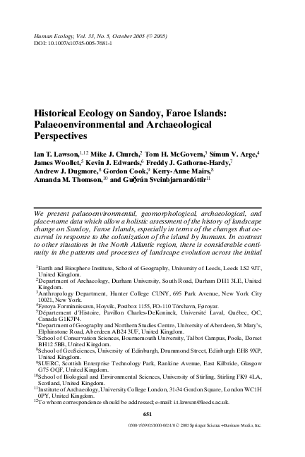 Historical Ecology on Sandoy, Faroe Islands: Palaeoenvironmental and Archaeological Perspectives
