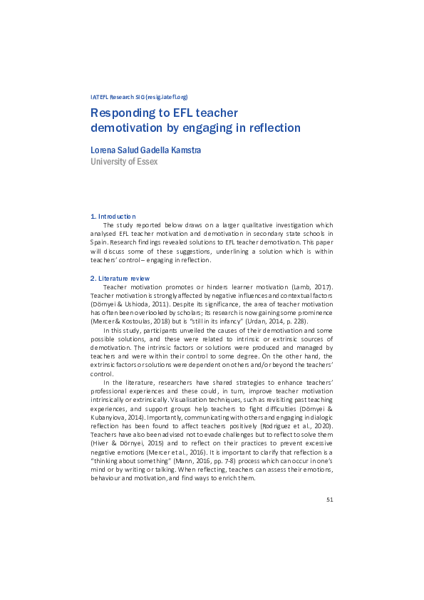 (PDF) Responding to EFL teacher demotivation by engaging in reflection