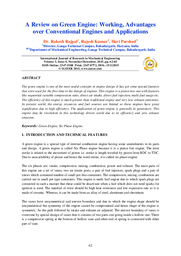 (PDF) A Review on Green Engine: Working, Advantages over Conventional ...