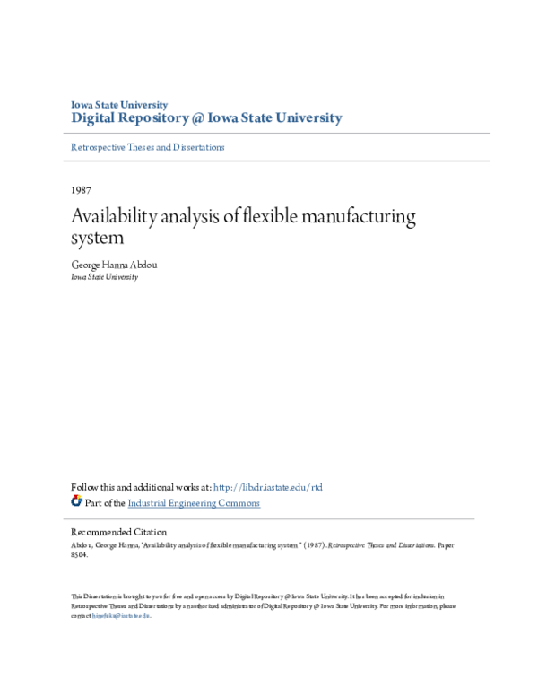 (PDF) Availability analysis of flexible manufacturing system | George ...