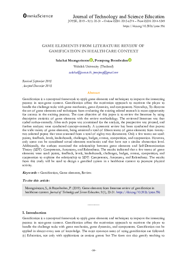 (PDF) Game elements from literature review of gamification in ...