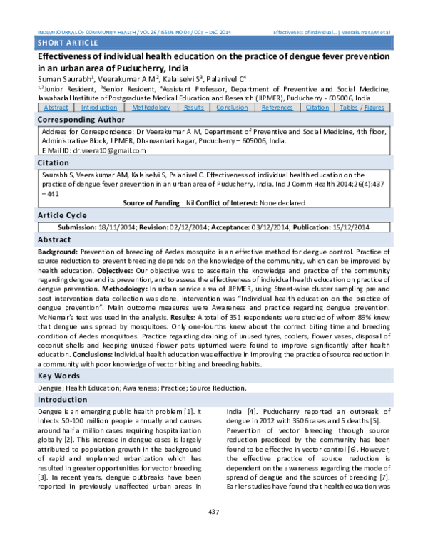 (PDF) Effectiveness of individual health education on the practice of ...