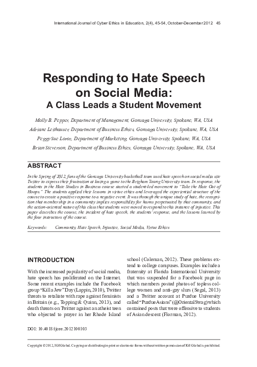 (PDF) Responding to Hate Speech on Social Media