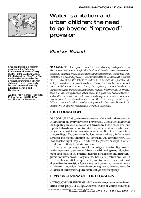 (PDF) Water, sanitation and urban children: the need to go beyond ...