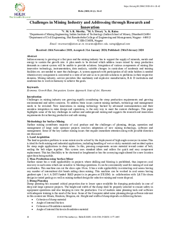 (PDF) Challenges in Mining Industry and Addressing through Research and ...