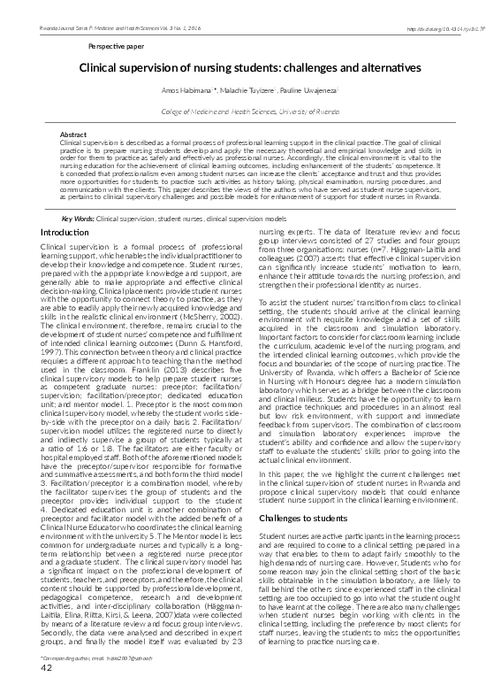 (PDF) Clinical supervision of nursing students: challenges and alternatives