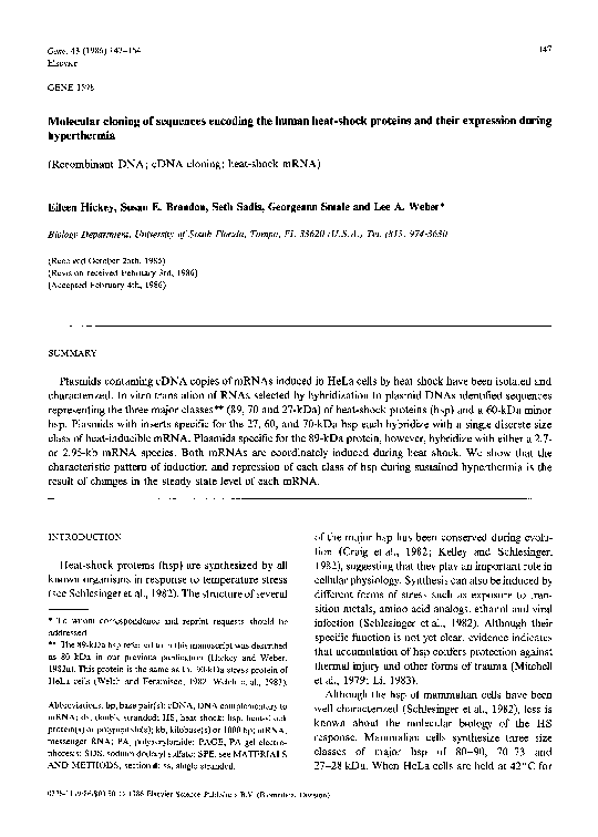 (PDF) Molecular cloning of sequences encoding the human heat-shock ...