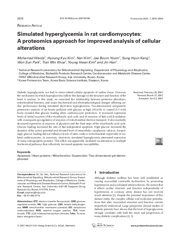(PDF) Simulated Hyperglycemia In Rat Cardiomyocytes: a Proteomics ...
