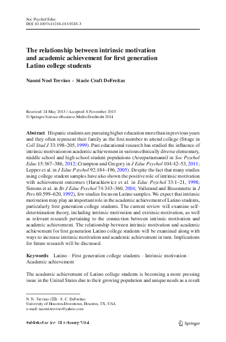 (PDF) The relationship between intrinsic motivation and academic ...