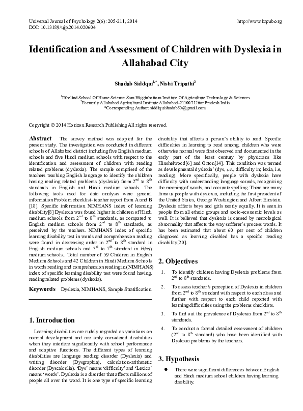 (PDF) Identification and Assessment of Children with Dyslexia in ...