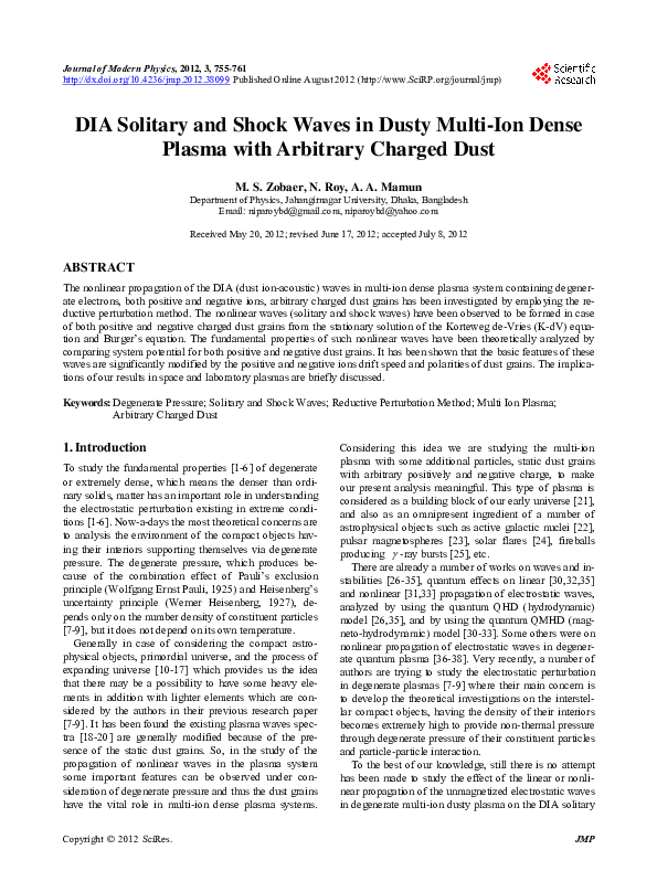 (PDF) DIA Solitary and Shock Waves in Dusty Multi-Ion Dense Plasma with ...