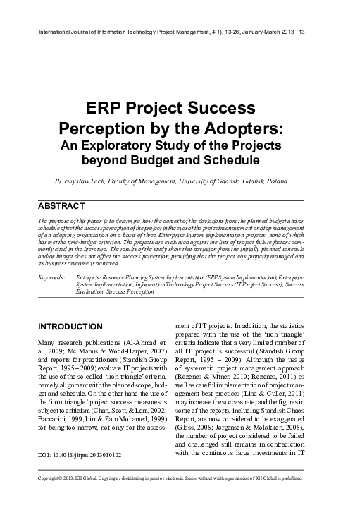 (PDF) ERP Project Success Perception by the Adopters