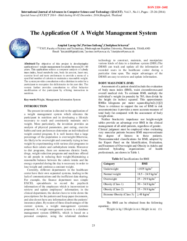 (PDF) The Application Of A Weight Management System Chutiphon