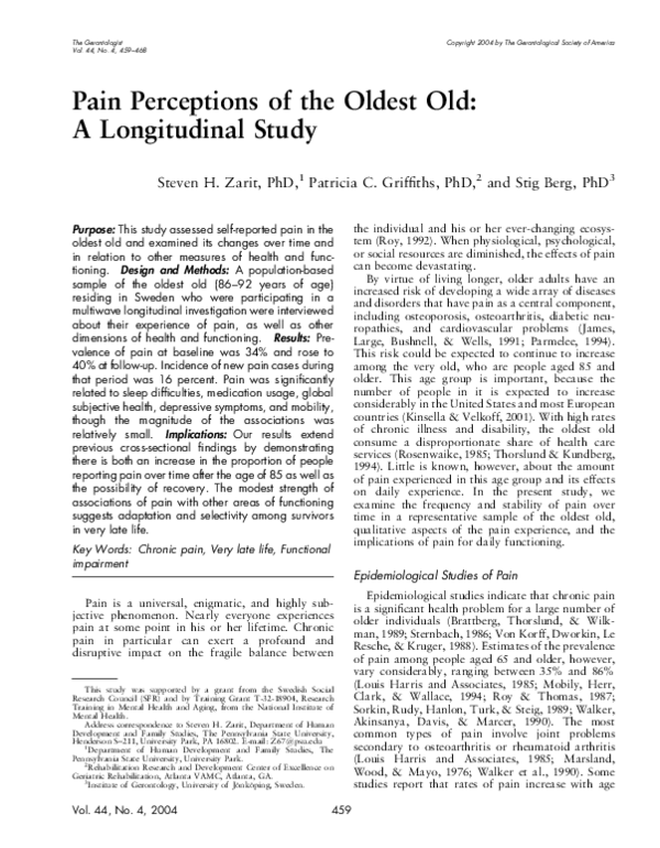 (PDF) Pain Perceptions of the Oldest Old: A Longitudinal Study