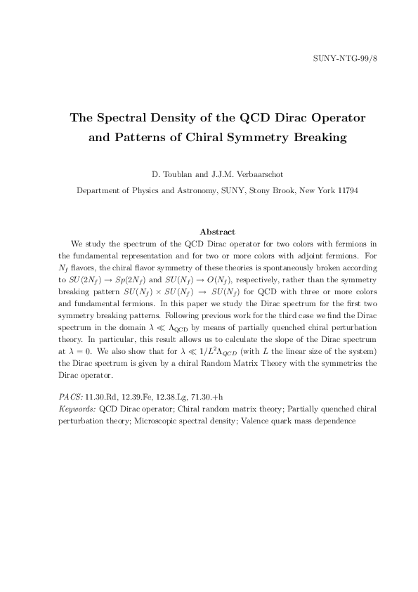 (PDF) The spectral density of the QCD Dirac operator and patterns of ...