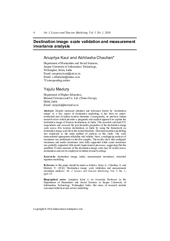 (PDF) Destination image: scale validation and measurement invariance ...