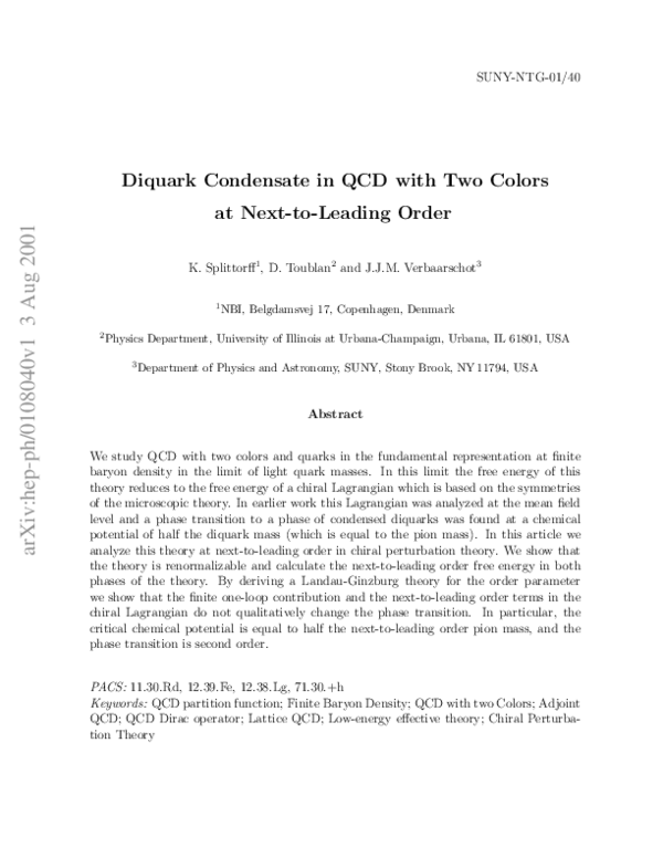 (PDF) QCD with two colors at finite baryon density at next-to-leading order