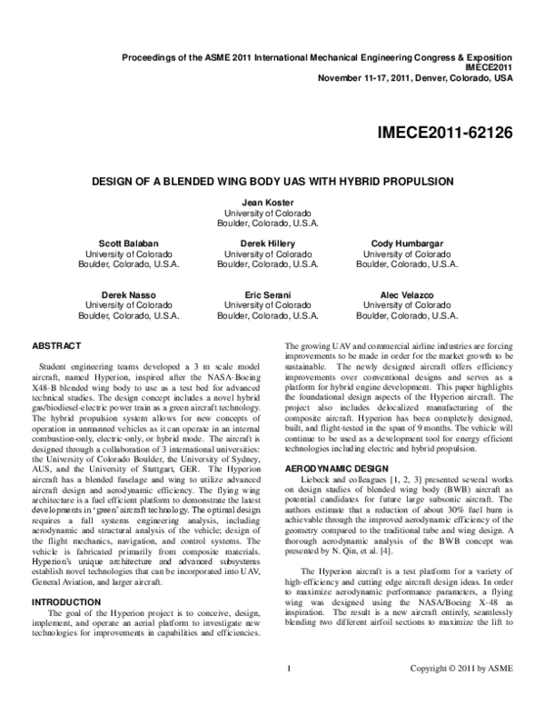 (PDF) Design of a Blended Wing Body UAS With Hybrid Propulsion