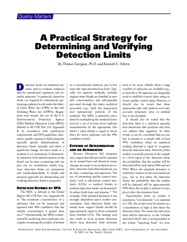 (PDF) A Practical Strategy for Determining and Verifying Detection