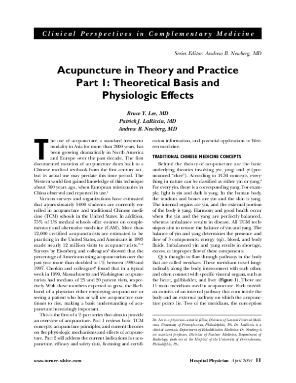 (PDF) Acupuncture in Theory and Practice Part 1: Theoretical Basis and ...