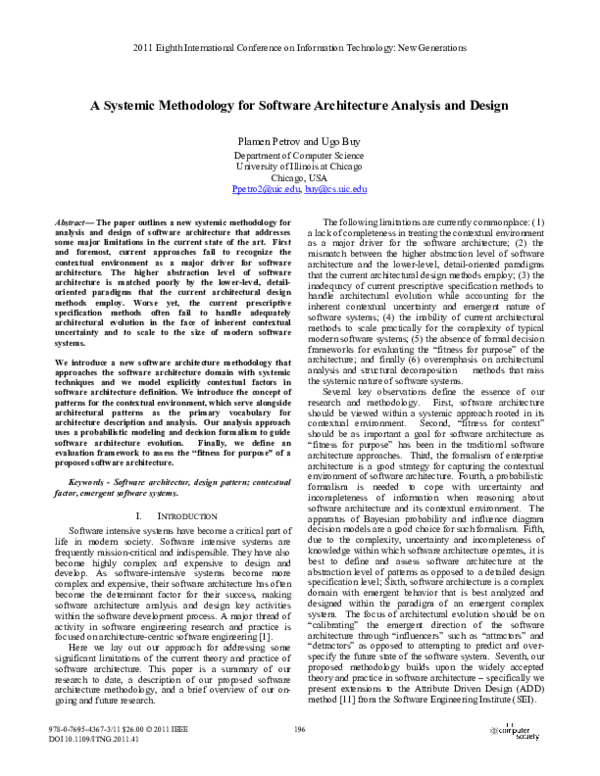 (PDF) A Systemic Methodology for Software Architecture Analysis and Design