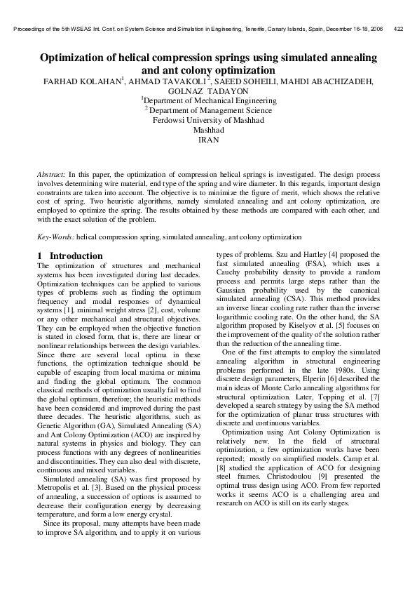 (PDF) Optimization of helical compression springs using simulated ...