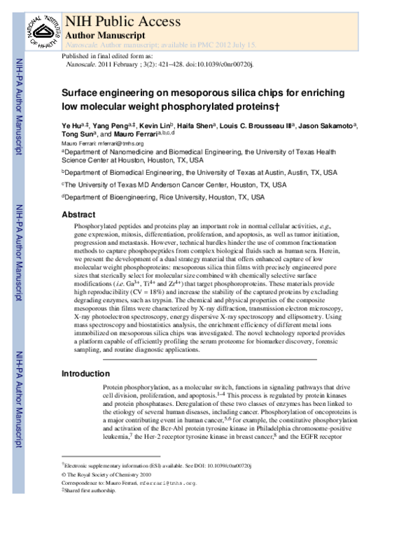 (PDF) Surface engineering on mesoporous silica chips for enriching low ...