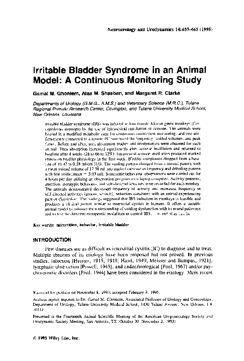 (PDF) Irritable bladder syndrome in an animal model: A continuous ...
