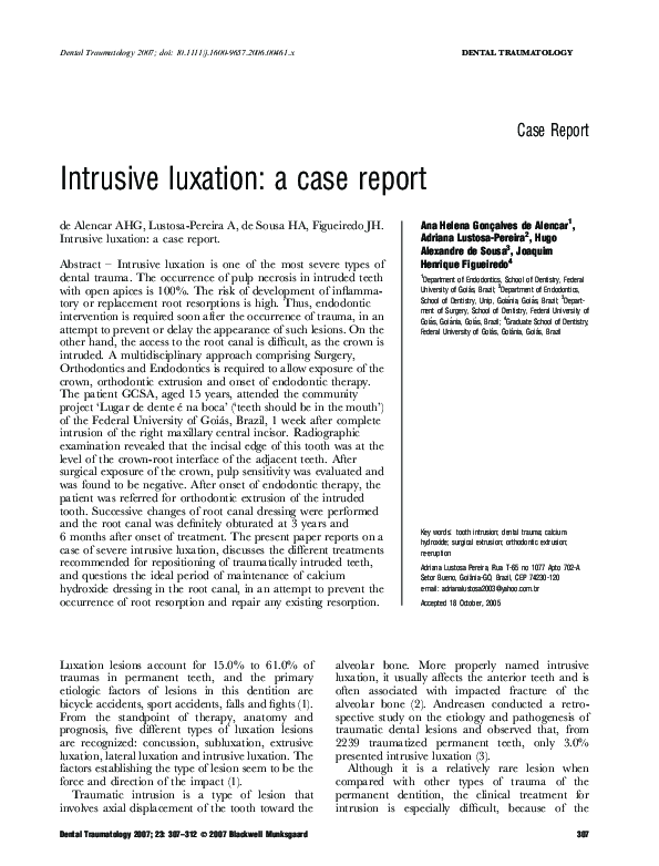 (PDF) Intrusive luxation: a case report