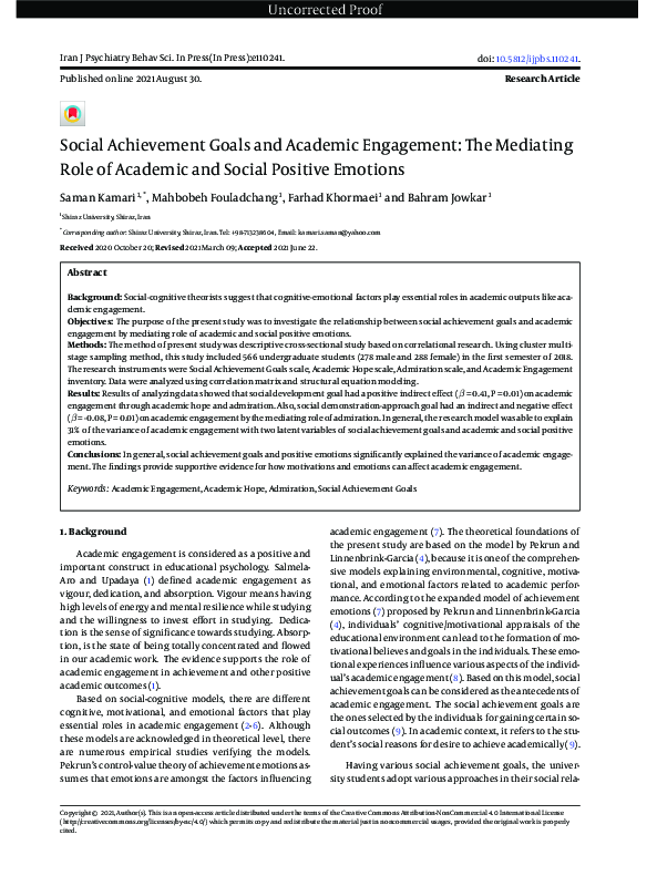 (PDF) Social Achievement Goals and Academic Engagement: The Mediating ...