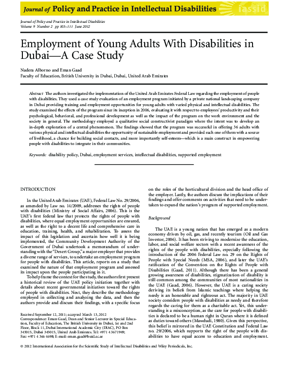 (PDF) Employment of Young Adults With Disabilities in Dubai-A Case Study