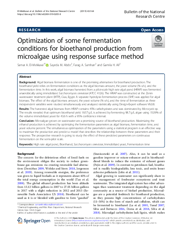 (PDF) Optimization of some fermentation conditions for bioethanol ...