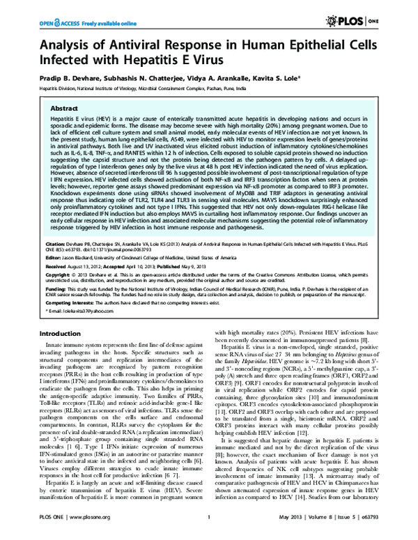 (PDF) Analysis of Antiviral Response in Human Epithelial Cells Infected ...