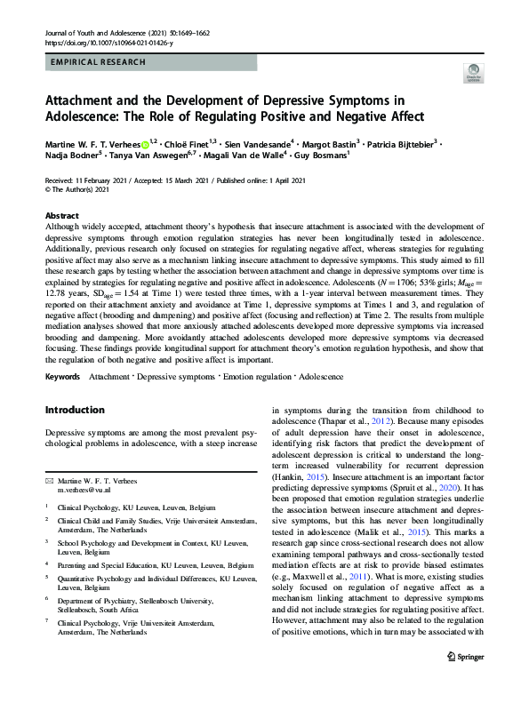 (PDF) Attachment and the Development of Depressive Symptoms in ...